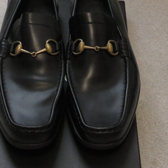 Vintage Gucci 90s Men\'s Loafers Gold Black Leather Horsebit New in Box 11-D main image 5